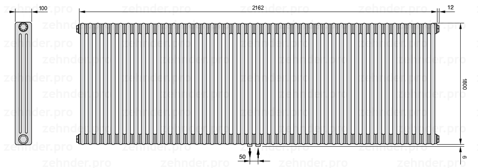 Схема (чертеж) Радиатор Zehnder Charleston 3180/47 №5410 Technoline TL